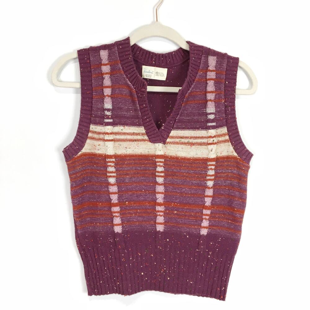 Vintage Lavender Purple Plaid Knit Sweater vest sleeveless top Size Small